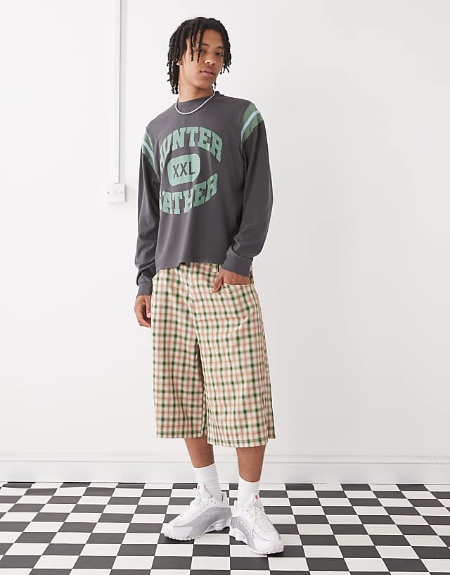 Asos COLLUSION Long Sleeve Relaxed Printed T-shirt In Charcoal