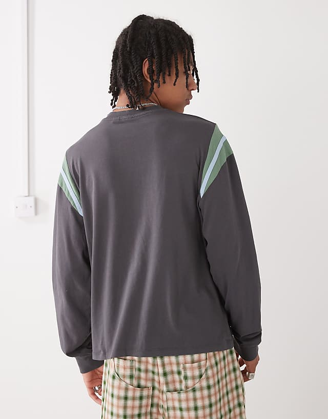Asos COLLUSION Long Sleeve Relaxed Printed T-shirt In Charcoal