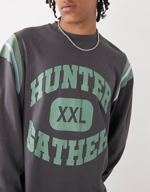 Asos COLLUSION Long Sleeve Relaxed Printed T-shirt In Charcoal