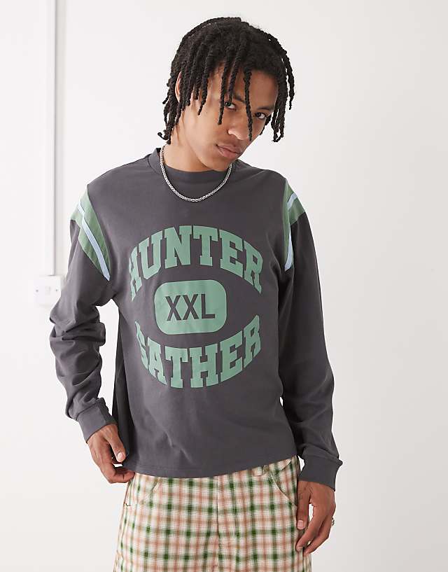 asos COLLUSION long sleeve relaxed printed t-shirt in charcoal