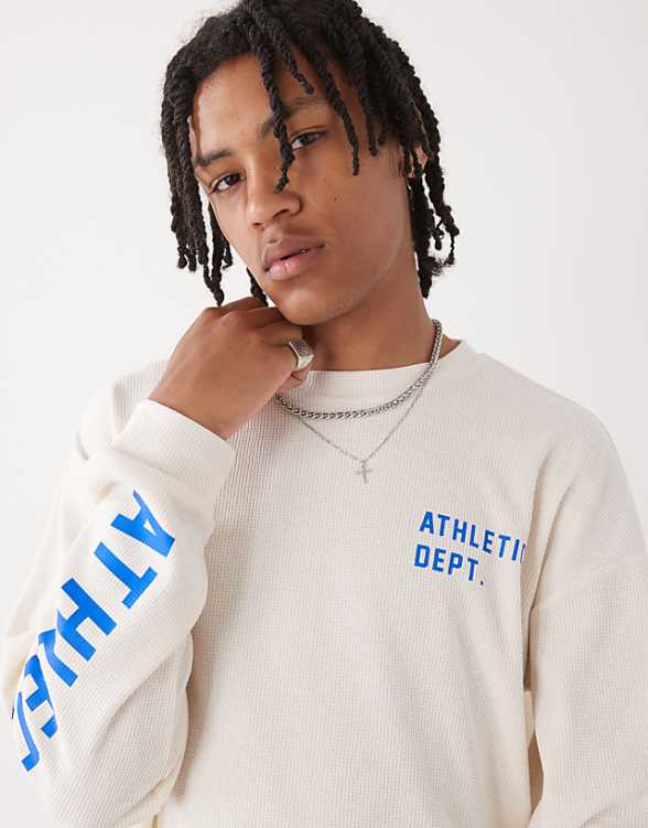 Asos COLLUSION Long Sleeve Skater Fit T-shirt With Athletic Print In White