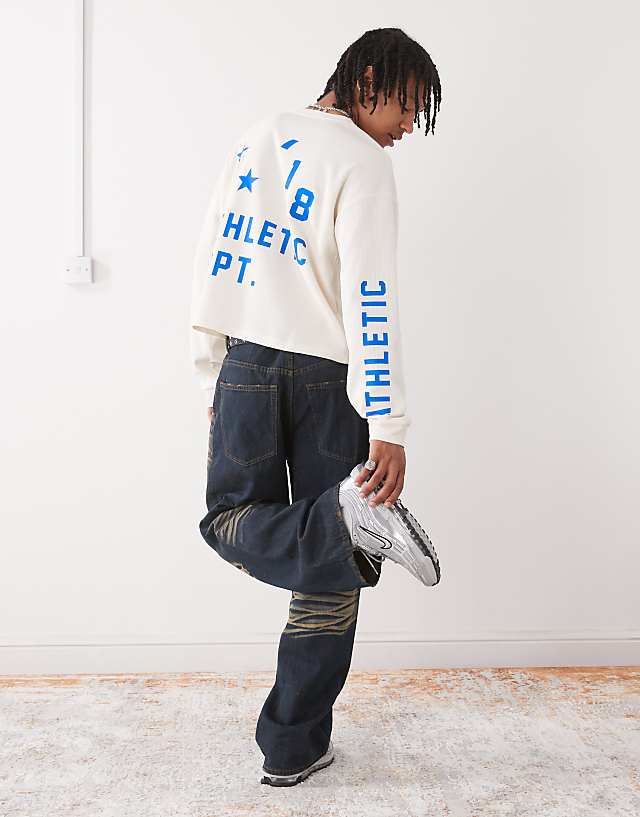Asos COLLUSION Long Sleeve Skater Fit T-shirt With Athletic Print In White