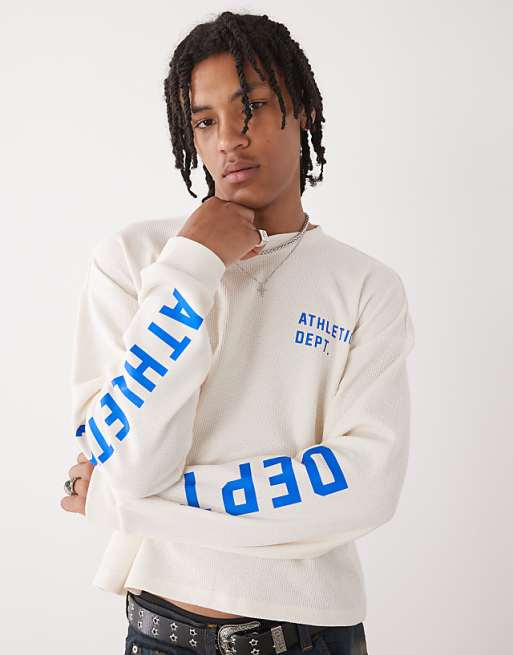 Asos COLLUSION Long Sleeve Skater Fit T-shirt With Athletic Print In White