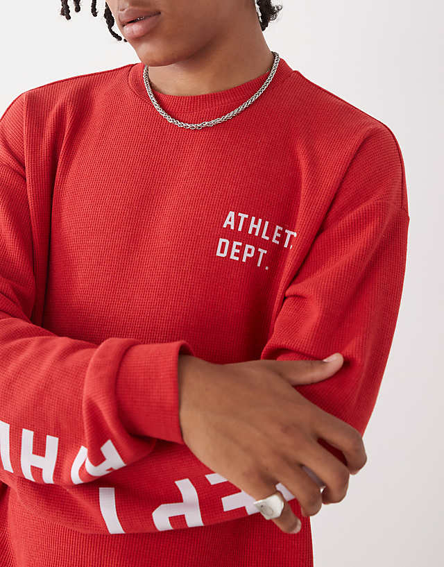 Asos COLLUSION Long Sleeve Skater Fit T-shirt With Athletic Print In Red