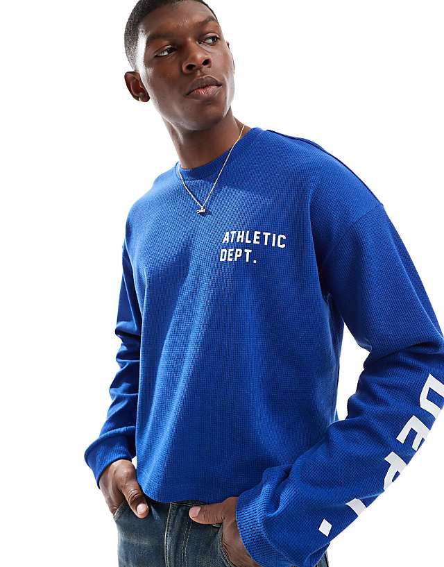 Asos COLLUSION Long Sleeve Skater Fit T-shirt With Athletic Print In Blue