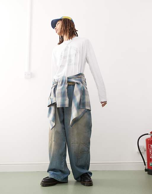 Asos COLLUSION Long Sleeve T-shirt In White Slub Fabric With Print