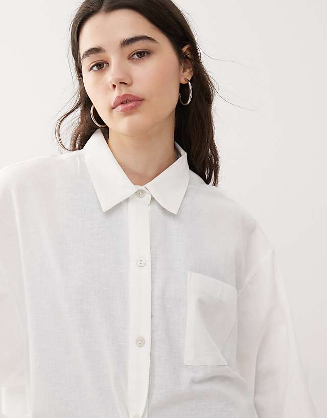 Asos COLLUSION Oversized Linen Look Blend Shirt In White - WHITE