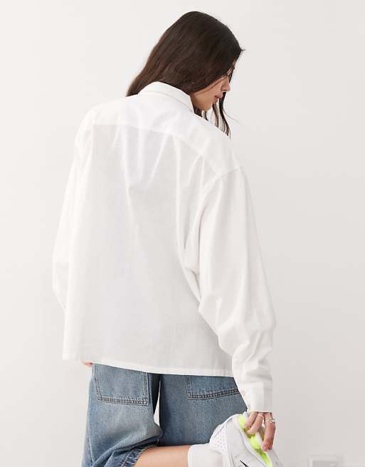 Asos COLLUSION Oversized Linen Look Blend Shirt In White - WHITE