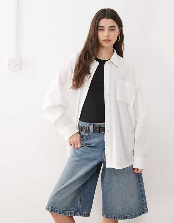 asos COLLUSION oversized linen look blend shirt in white - WHITE
