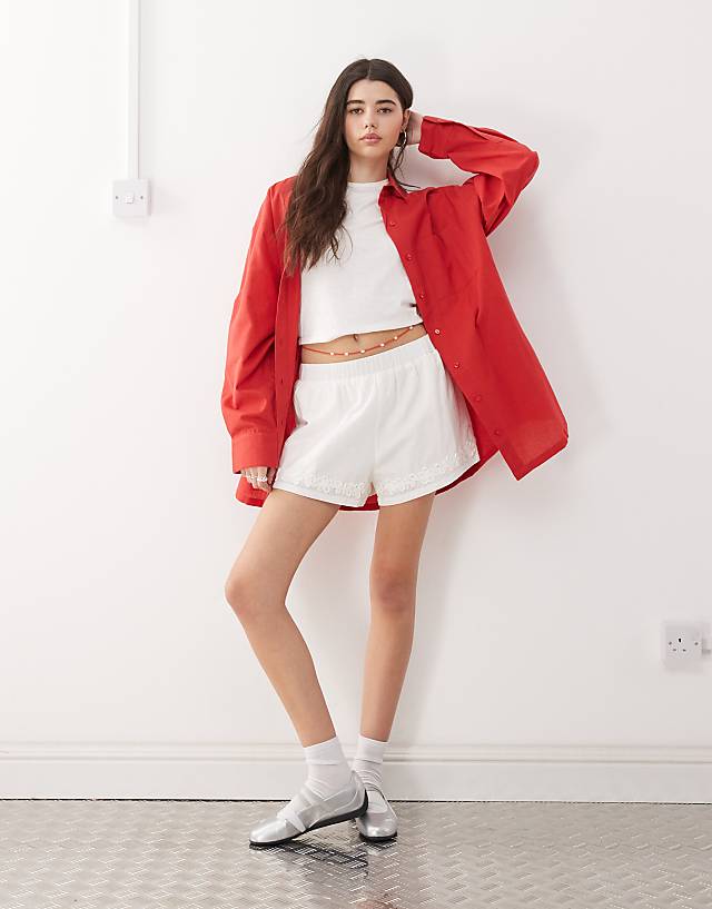 Asos COLLUSION Oversized Linen Look Shirt In Red - RED