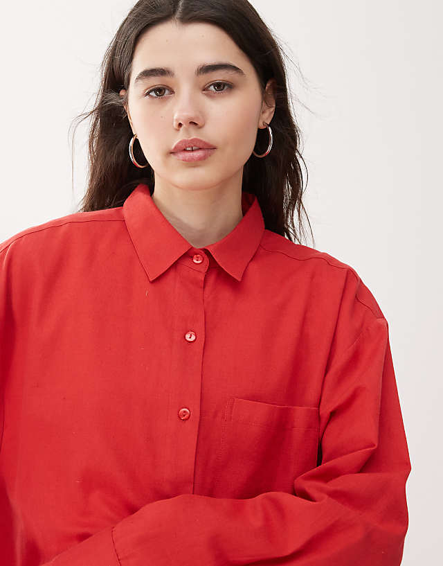 Asos COLLUSION Oversized Linen Look Shirt In Red - RED