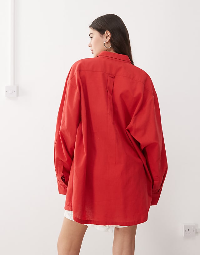Asos COLLUSION Oversized Linen Look Shirt In Red - RED