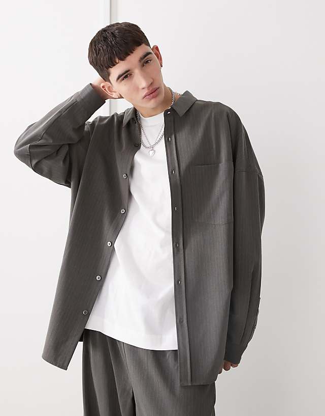 asos COLLUSION oversized tailored shirt in pinstripe