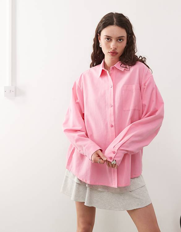 asos COLLUSION oversized woven blend shirt in pink - MULTI