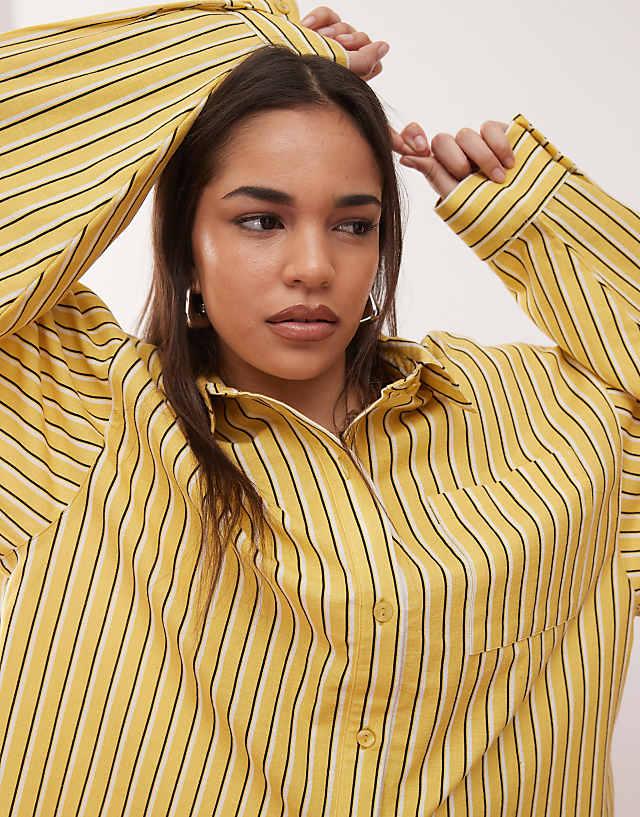 Asos COLLUSION Oversized Woven Blend Shirt In Yellow Stripe - MULTI