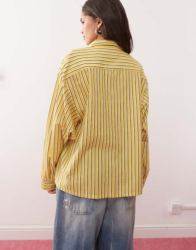 Asos COLLUSION Oversized Woven Blend Shirt In Yellow Stripe - MULTI