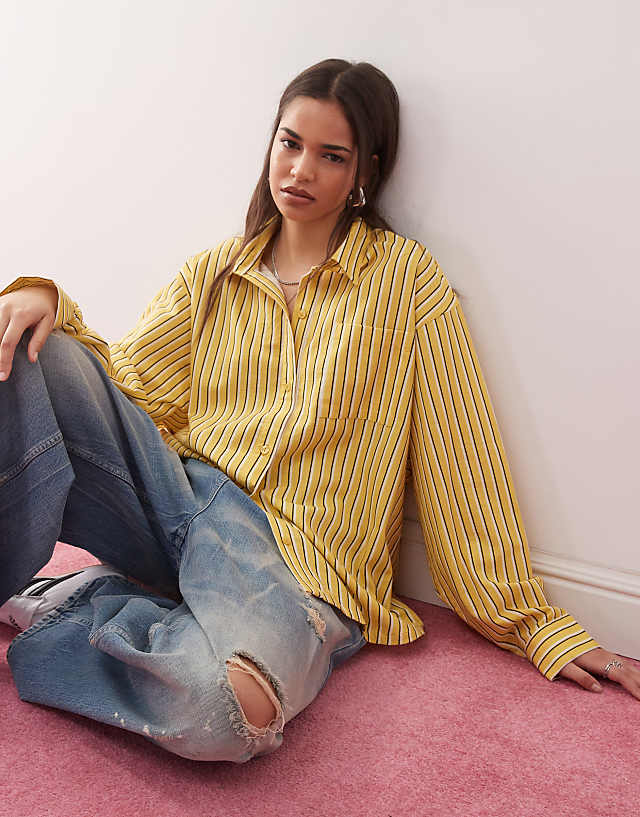 asos COLLUSION oversized woven blend shirt in yellow stripe - MULTI