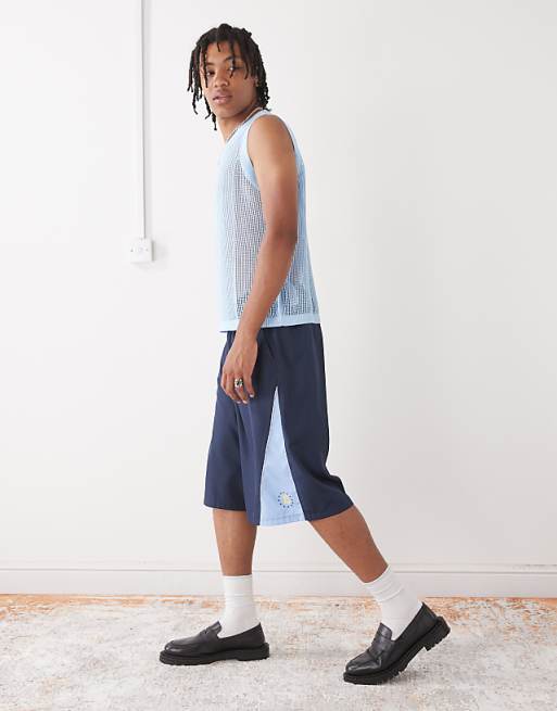 Asos COLLUSION Panelled Football Style Shorts In Blue