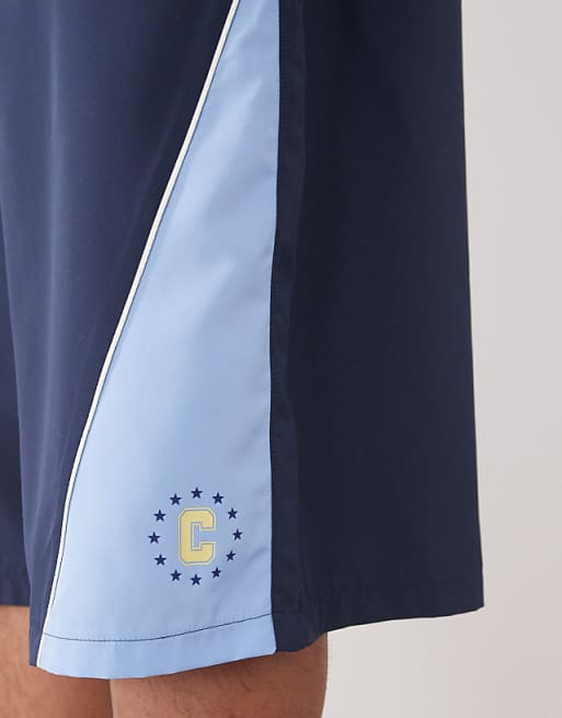 Asos COLLUSION Panelled Football Style Shorts In Blue