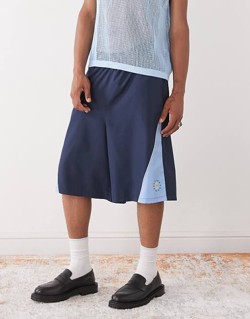 asos COLLUSION Panelled football style shorts in blue