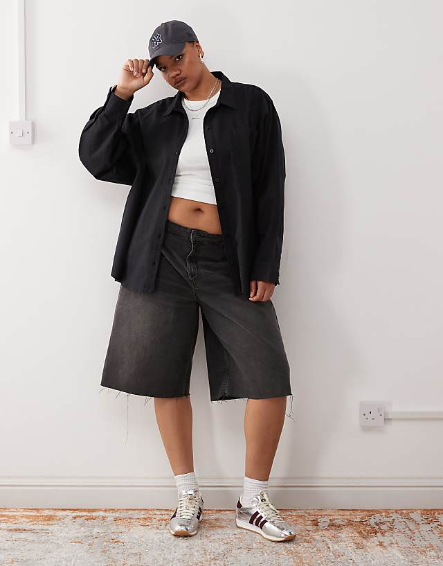 Asos COLLUSION Plus Linen Look Blend Oversized Shirt In Black - BLACK