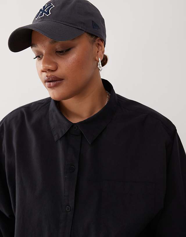 Asos COLLUSION Plus Linen Look Blend Oversized Shirt In Black - BLACK