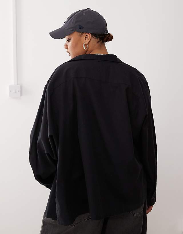 Asos COLLUSION Plus Linen Look Blend Oversized Shirt In Black - BLACK