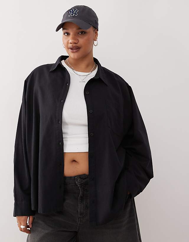 asos COLLUSION Plus linen look blend oversized shirt in black - BLACK