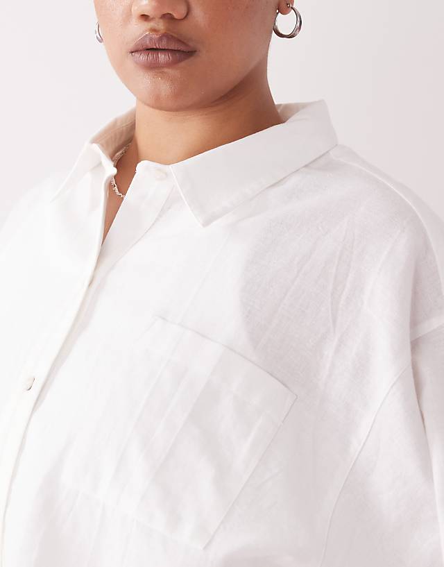 Asos COLLUSION Plus Oversized Linen Look Blend Shirt In White - WHITE