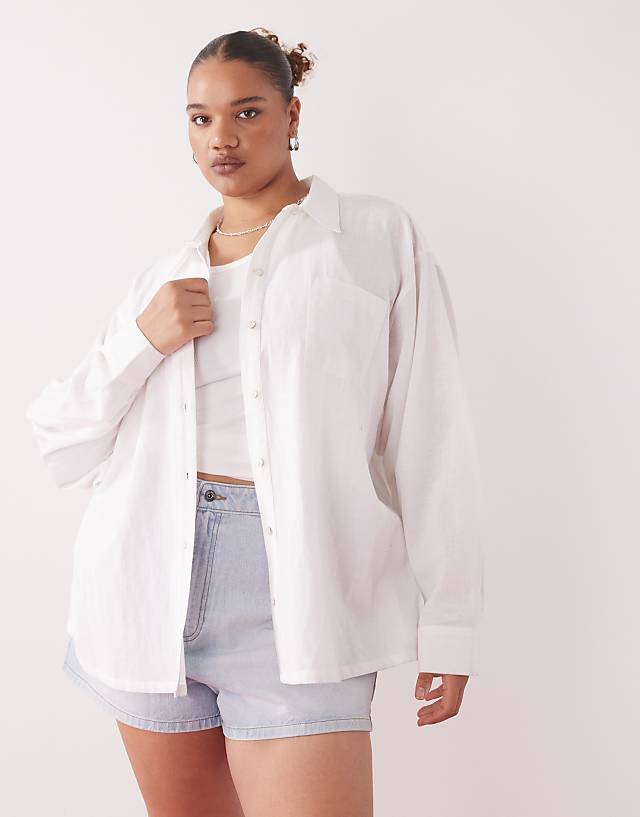 asos COLLUSION Plus oversized linen look blend shirt in white - WHITE