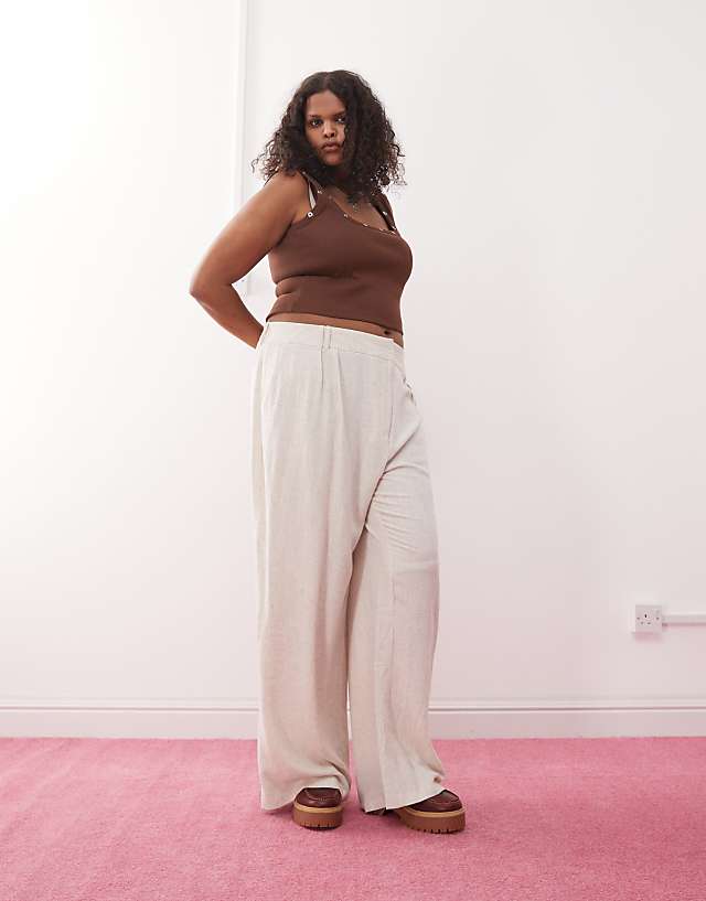 Asos COLLUSION Plus Relaxed Woven Trouser With Linen In Stone - STONE