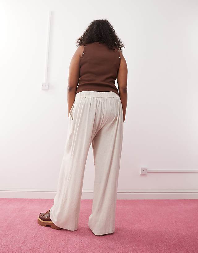 Asos COLLUSION Plus Relaxed Woven Trouser With Linen In Stone - STONE