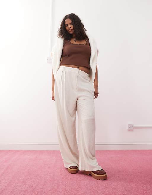 asos COLLUSION Plus relaxed woven trouser with linen in stone - STONE