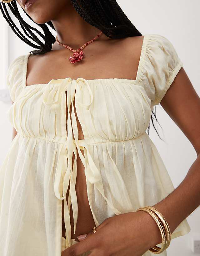Asos COLLUSION Puff Sleeve Beach Top Co-ord In Buttermilk