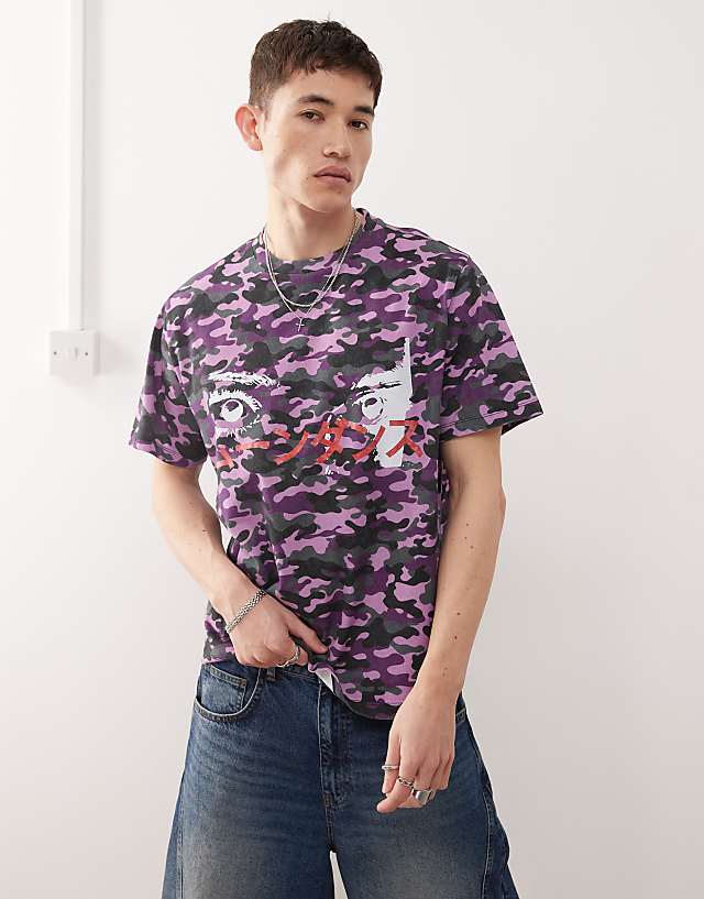 Asos COLLUSION Purple Camo Skater Boxy Fit T-shirt With Print