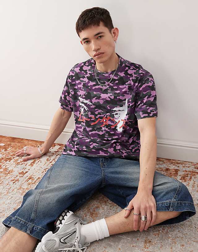 Asos COLLUSION Purple Camo Skater Boxy Fit T-shirt With Print