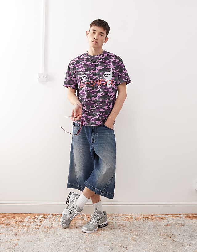 asos COLLUSION Purple camo skater boxy fit t-shirt with print