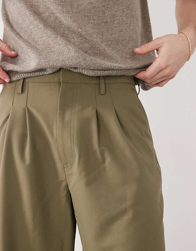 Asos COLLUSION Relaxed Wide Leg Tailored Trousers In Khaki