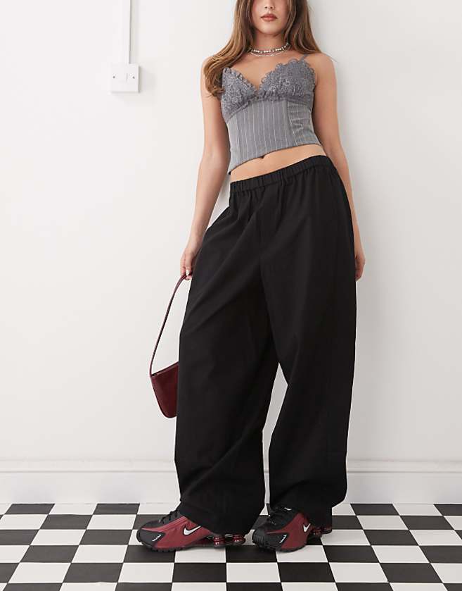 asos COLLUSION relaxed woven balloon pant with linen in black - BLACK
