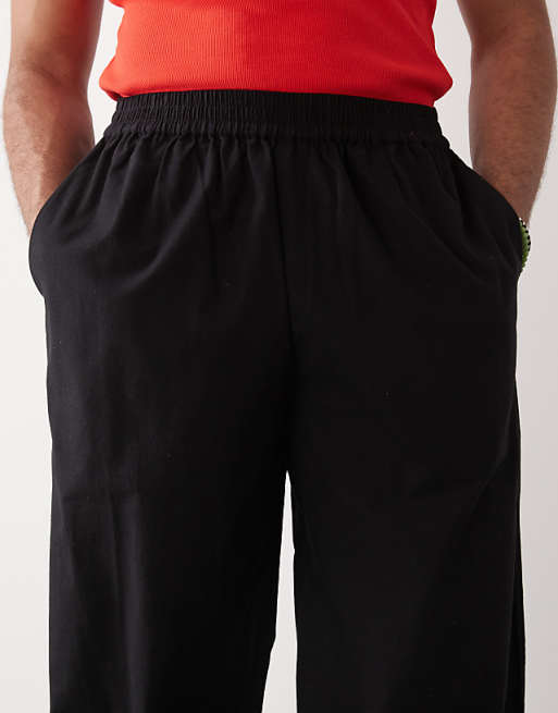 Asos COLLUSION Relaxed Woven Trouser With Linen In Black - BLACK