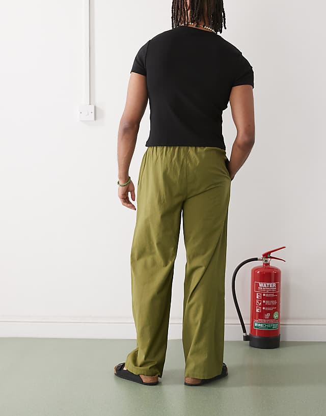 Asos COLLUSION Relaxed Woven Trouser With Linen In Khaki - KHAKI