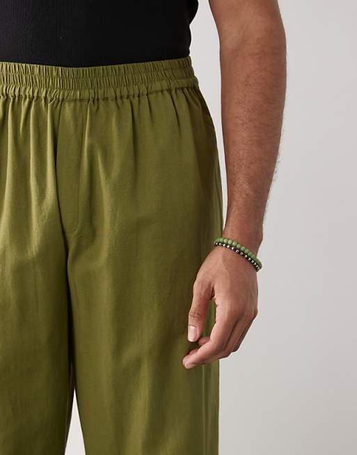 Asos COLLUSION Relaxed Woven Trouser With Linen In Khaki - KHAKI