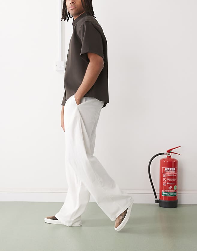 Asos COLLUSION Relaxed Woven Trouser With Linen In White - WHITE