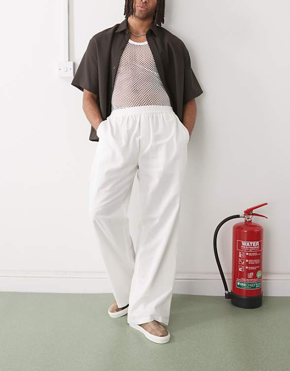 asos COLLUSION relaxed woven trouser with linen in white - WHITE