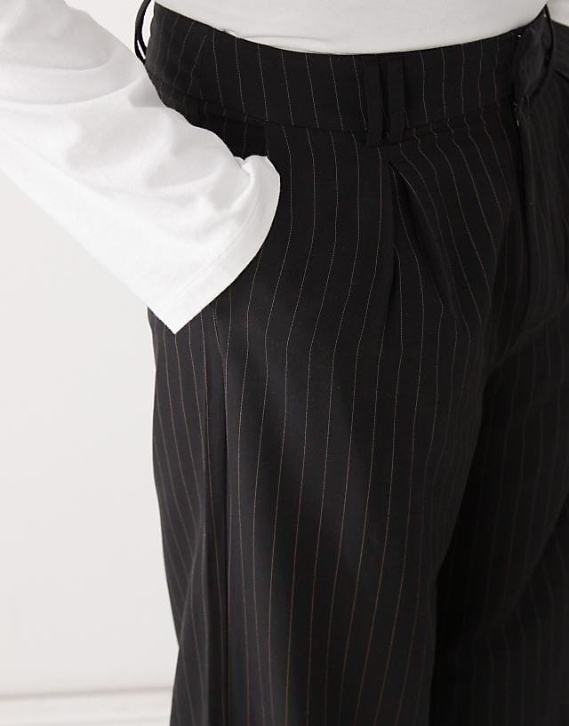Asos COLLUSION Seam Detail Pinstripe Trousers In Black