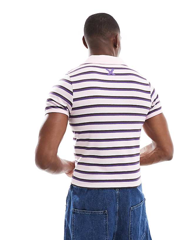 Asos COLLUSION Shrunken Polo T-shirt With Pink Stripe