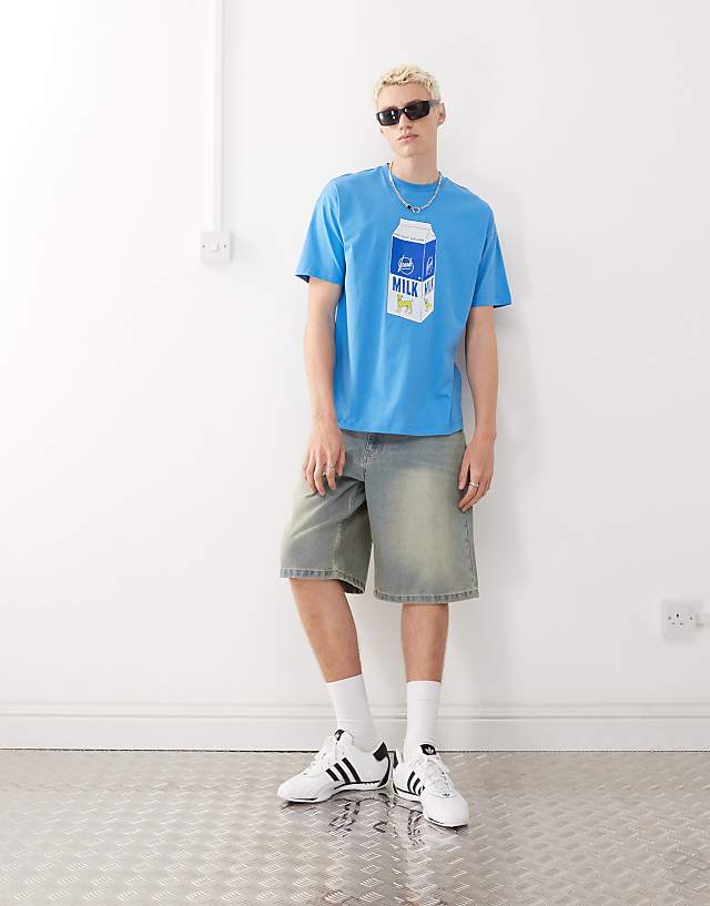 Asos COLLUSION Skater Fit Graphic T-shirt With Milk Print In Blue