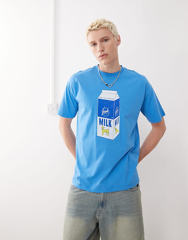 asos COLLUSION Skater fit graphic t-shirt with milk print in blue