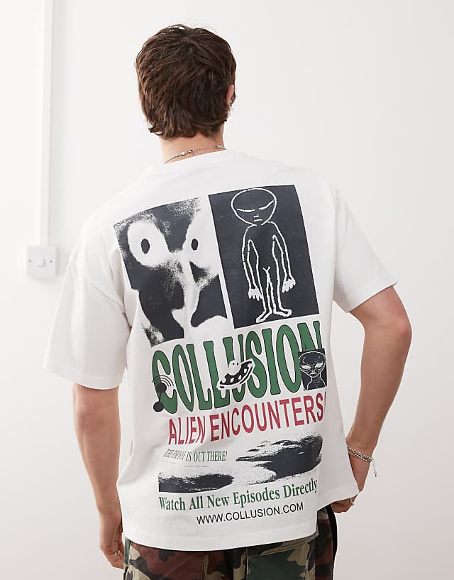 asos COLLUSION Skater fit t-shirt in white with alien print