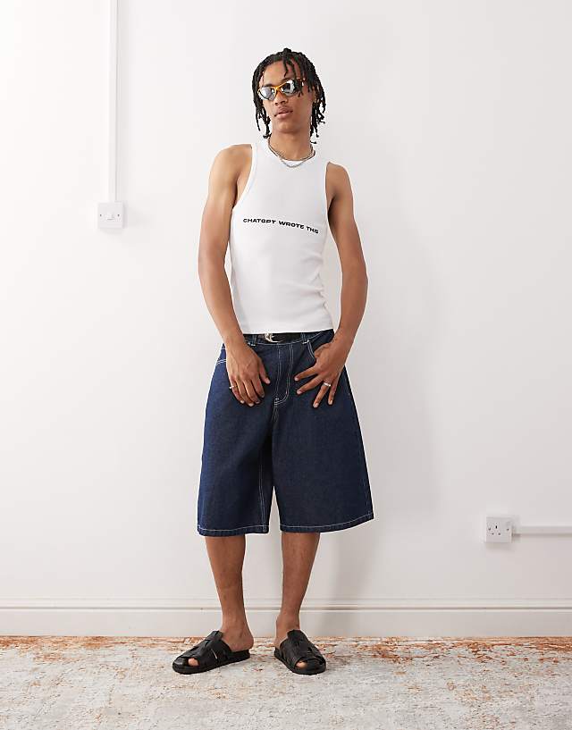 Asos COLLUSION Slogan CHAT GPT Festival Muscle Vest In Grey